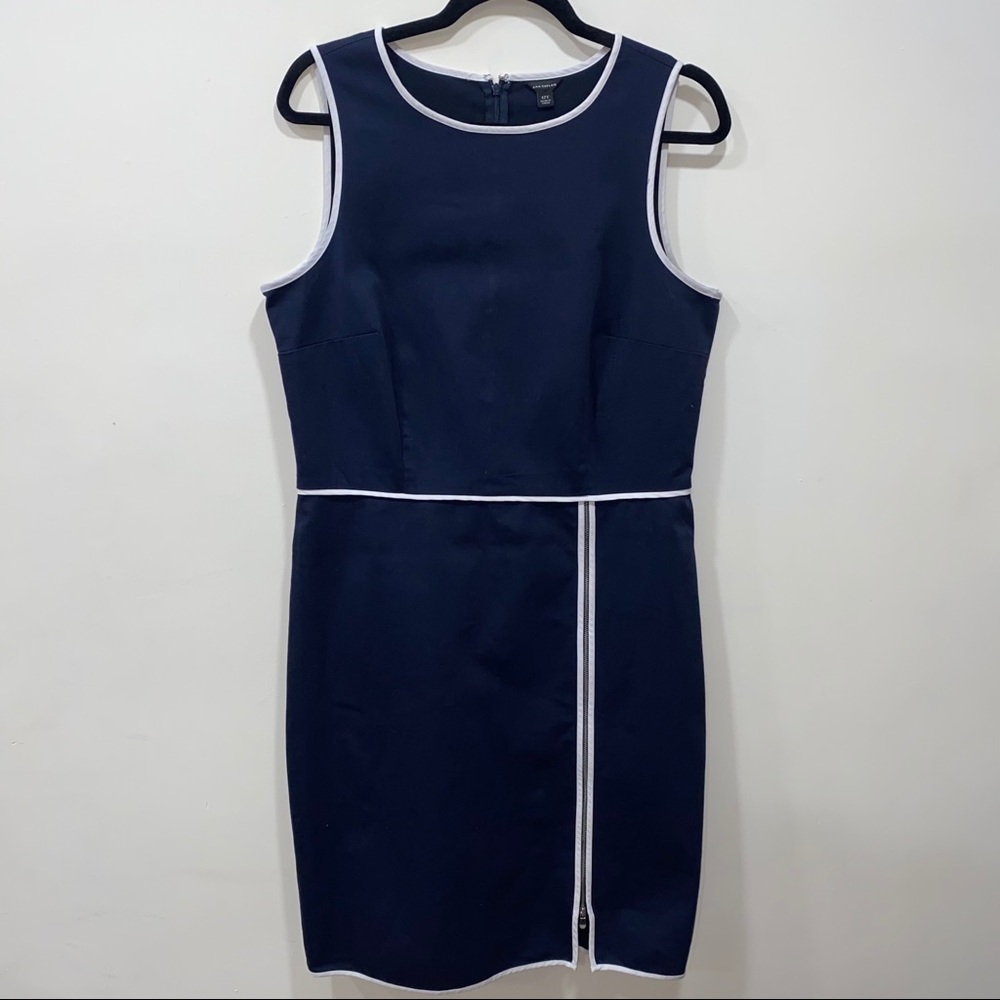 Ann Taylor Navy Blue with White Trim Dress